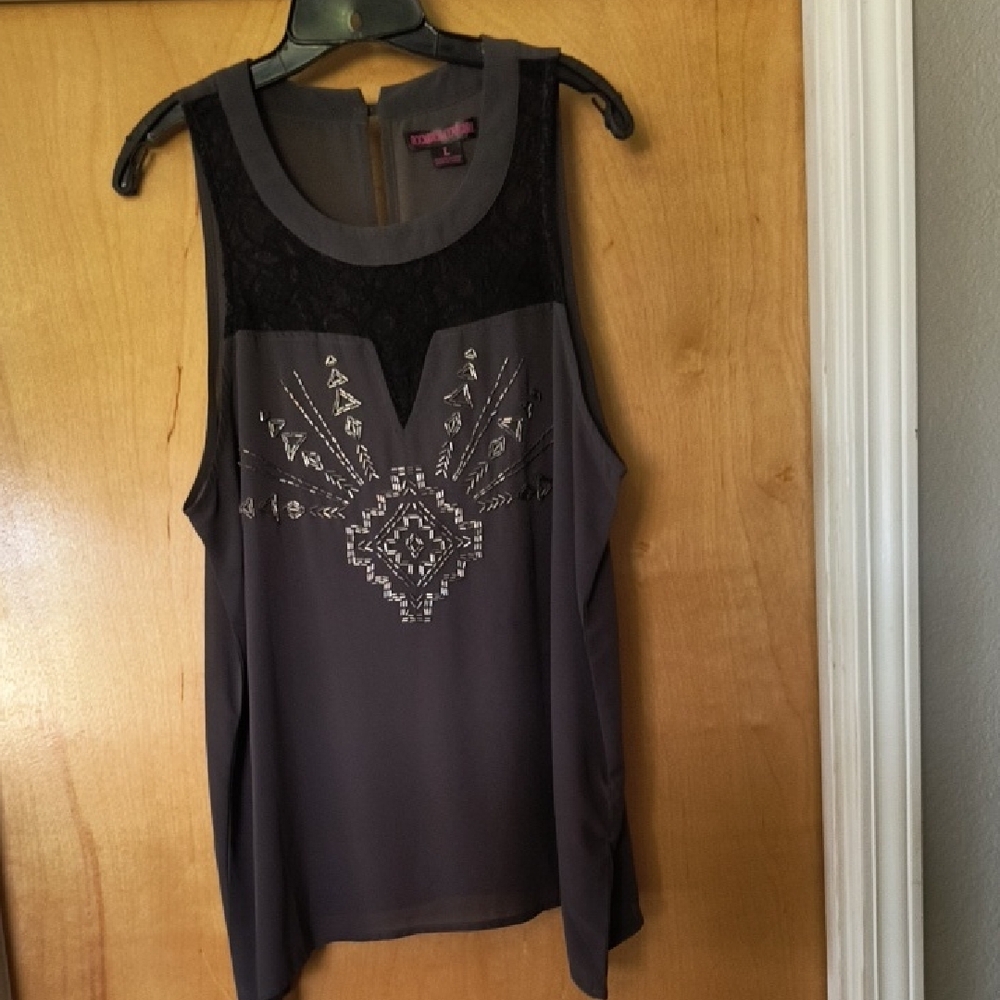 Rock&Roll Cowgirl Embellished Gray Sleeveless Tank